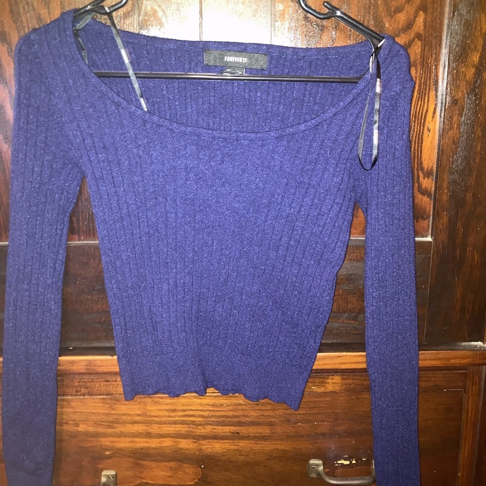 womens blue long sleeve cropped top